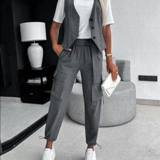 Striped Button Vest and Pants Set