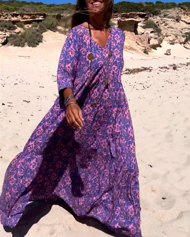 Breezy Boho Print Loose Fit Maxi Dressnull