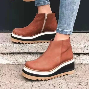 Women's leather boots with side zipper