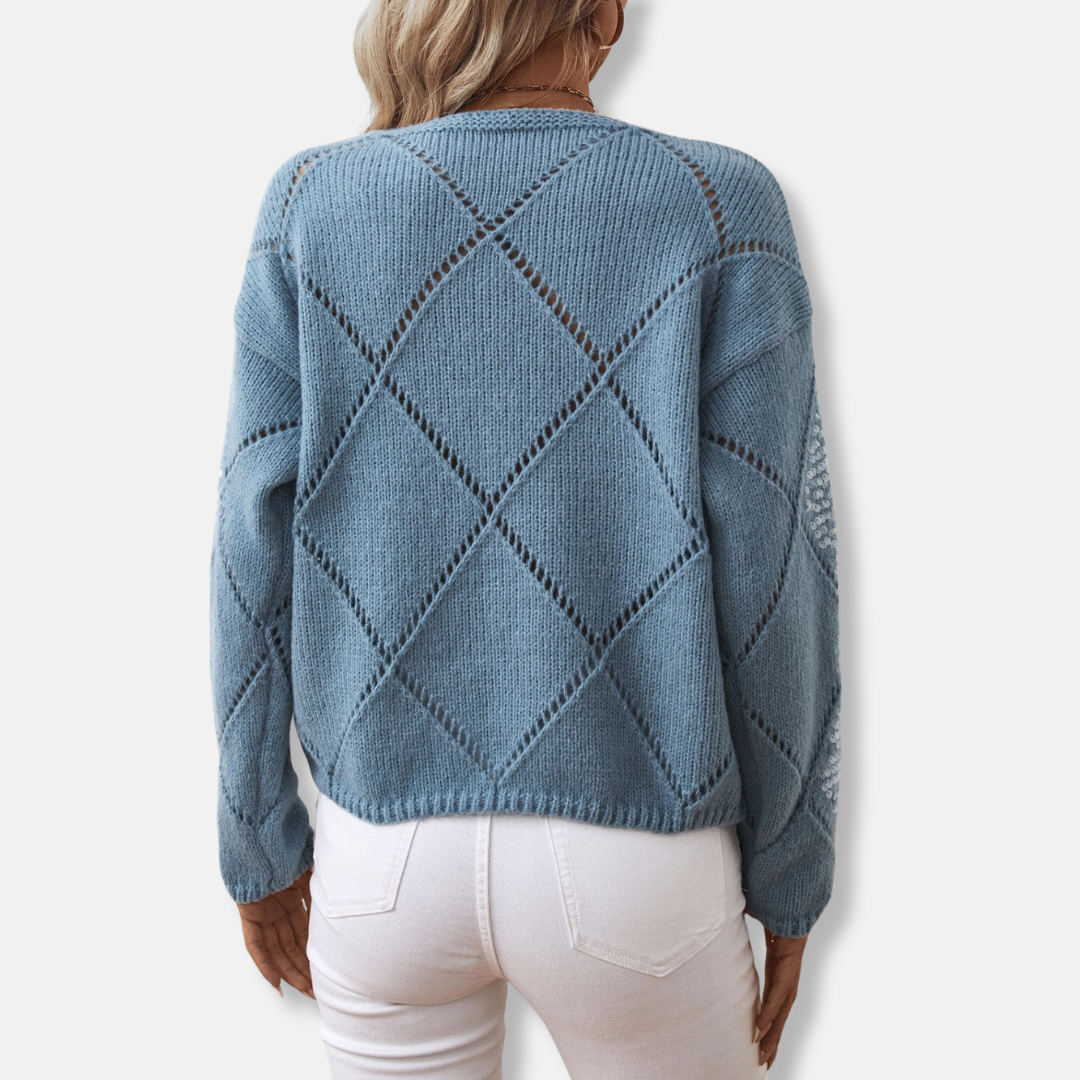 Sequin Diamond Openwork Wool Blend Sweatshirt 
