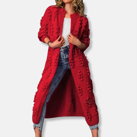 Wool Bobble Knit Relaxed Open Front Cardigan