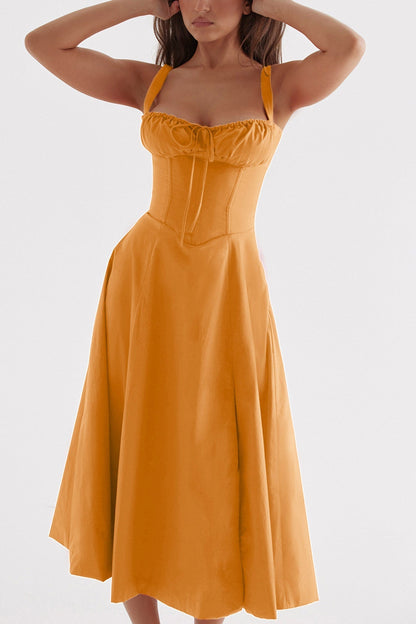 Women's Midi Dress - Fitted Bodice - Slit Skirt - Elegant Sleeveless Formal Wear
