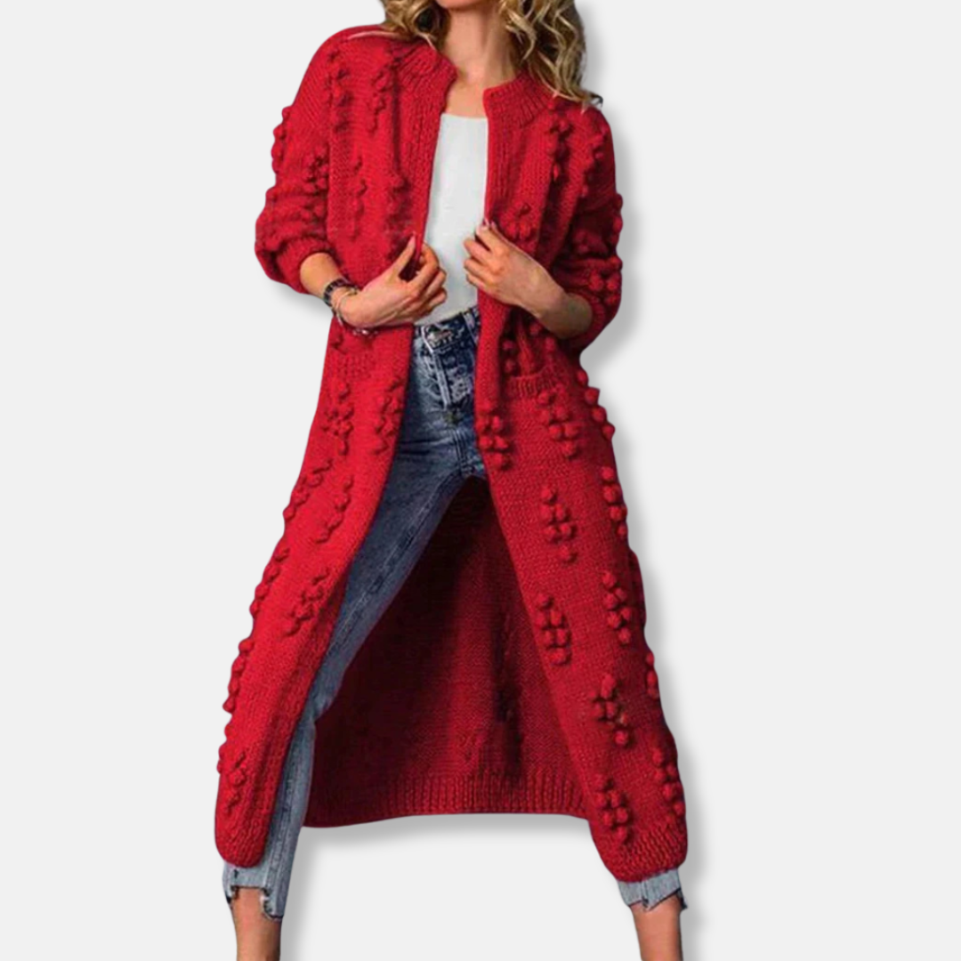 Francesca Wool Long Cardigan | Ribbed Open Front Cardigan