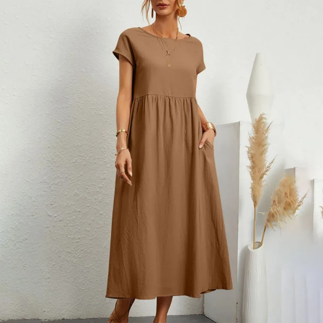 Amry - loose linen dress with o-neck