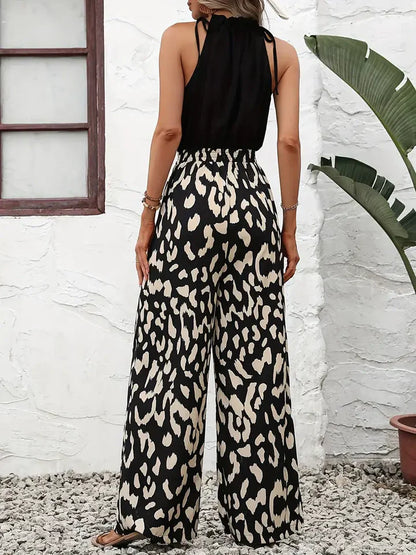 Women's leopard print wide leg pants