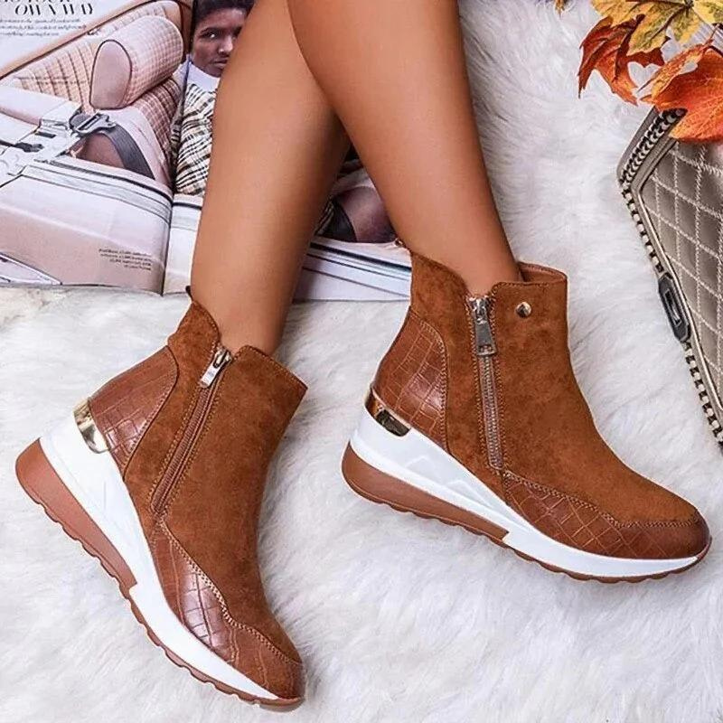 Women's retro zipper boots