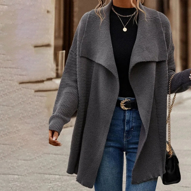 Women's solid color lapel cardigan