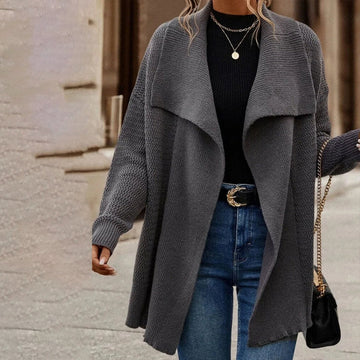 Women's solid color lapel cardigan