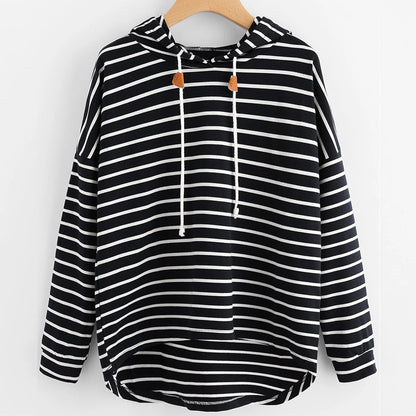 Women's Hooded Sweater - Striped Relaxed Fit - Long Sleeve Casual Wear