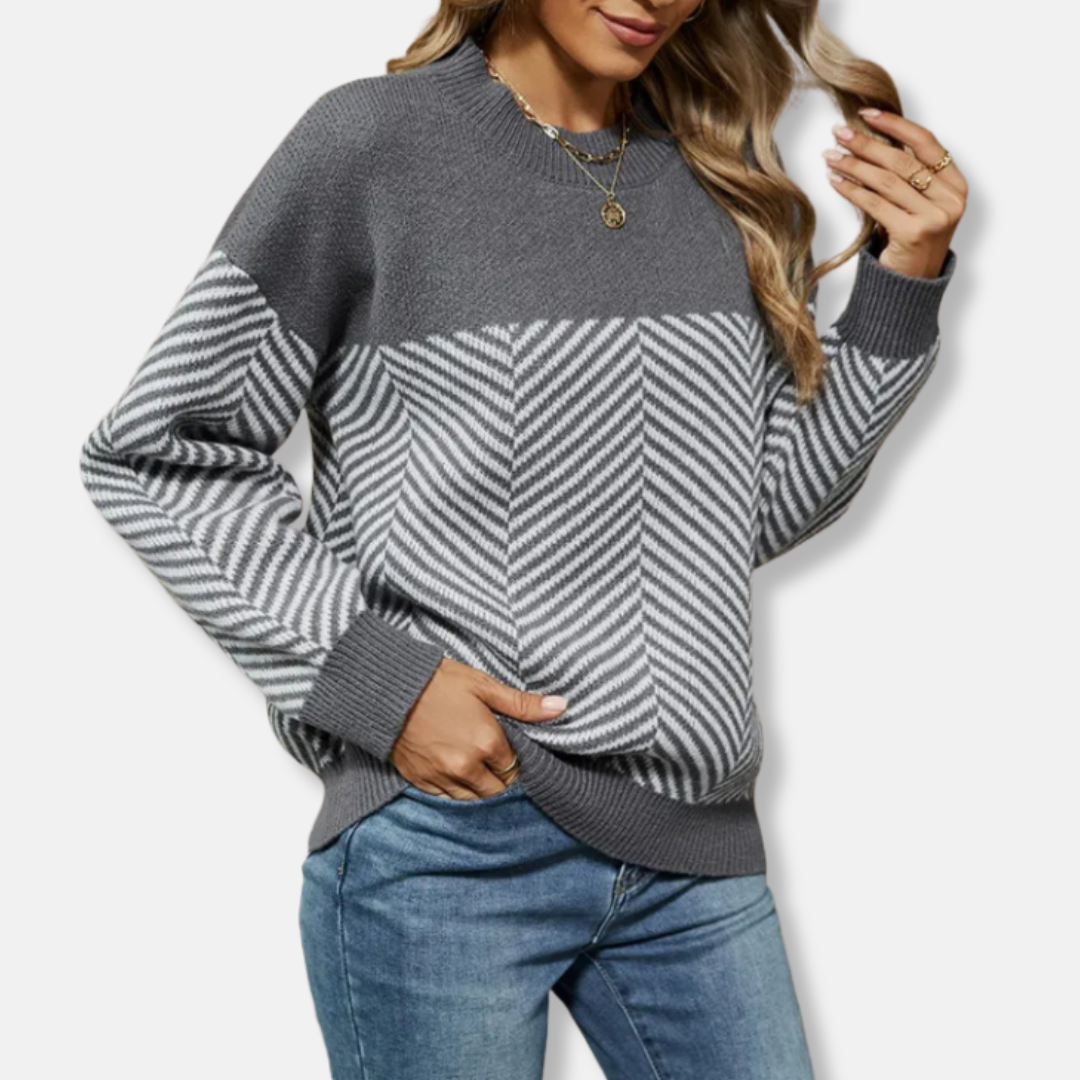 Wool Blend Chevron Knit Relaxed Fit Sweatshirt 