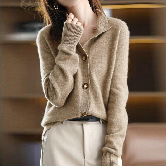 Wool Blend Relaxed Fit Button-Up Cardigan 