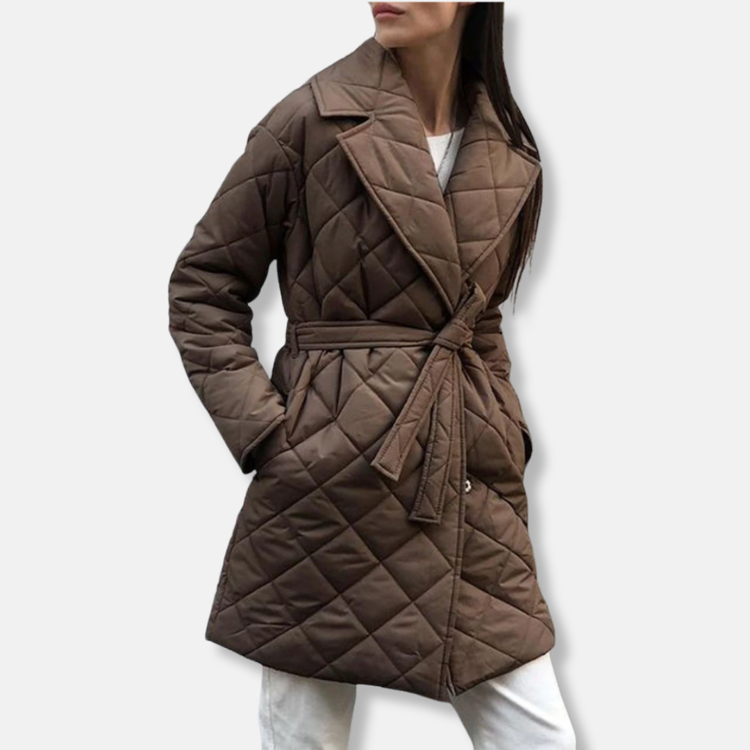 Insulated Belted Quilted Mid-Length Coat 