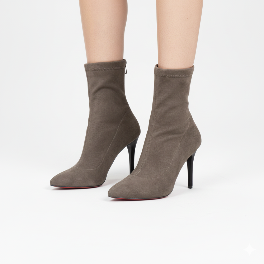 Women’s Ankle Boots - Faux Suede - Slim Fit Stovepipe Shaft - High Stiletto Heel