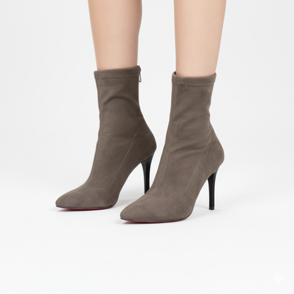 Women’s Ankle Boots - Faux Suede - Slim Fit Stovepipe Shaft - High Stiletto Heel