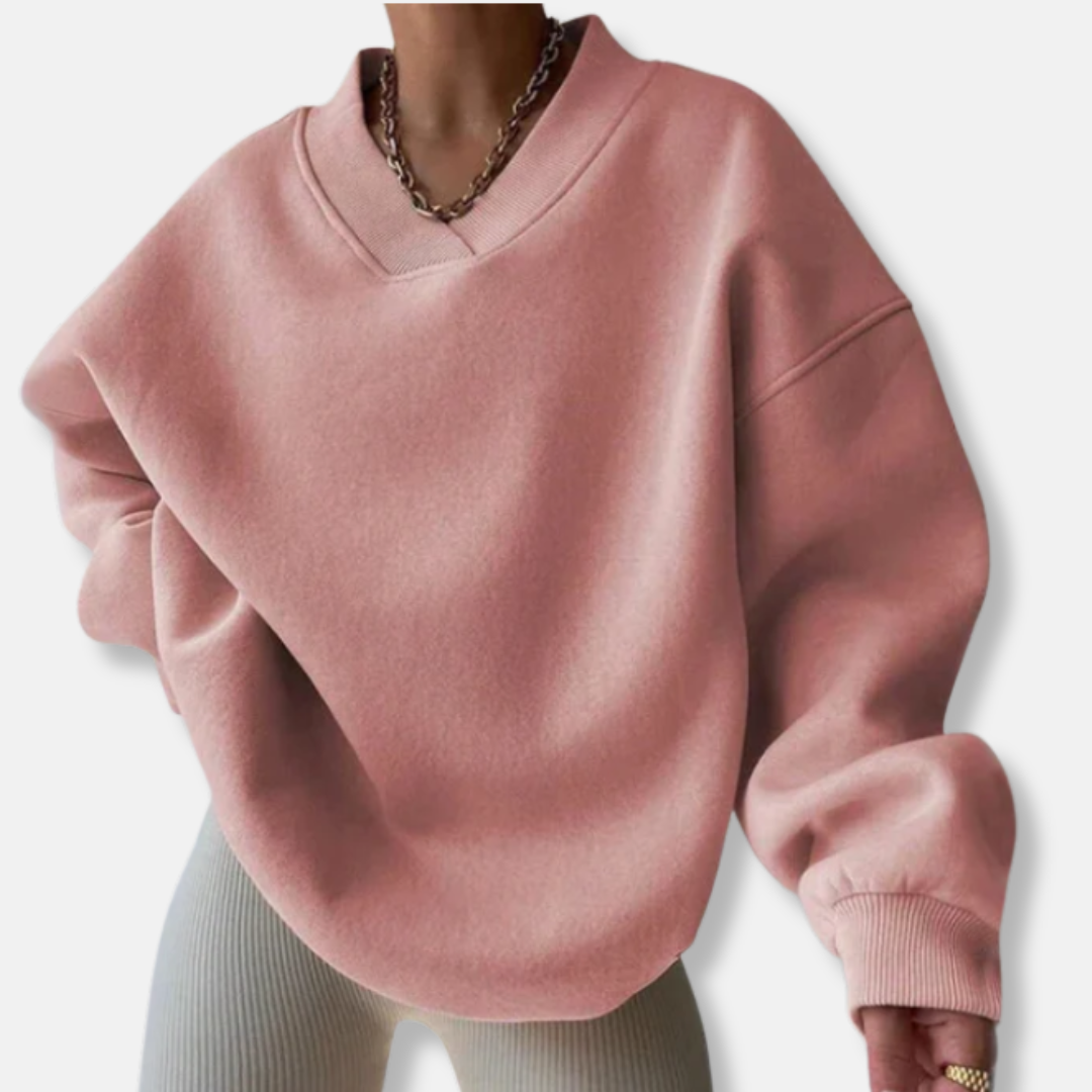Cotton Blend Oversized Relaxed V-Neck Sweatshirt