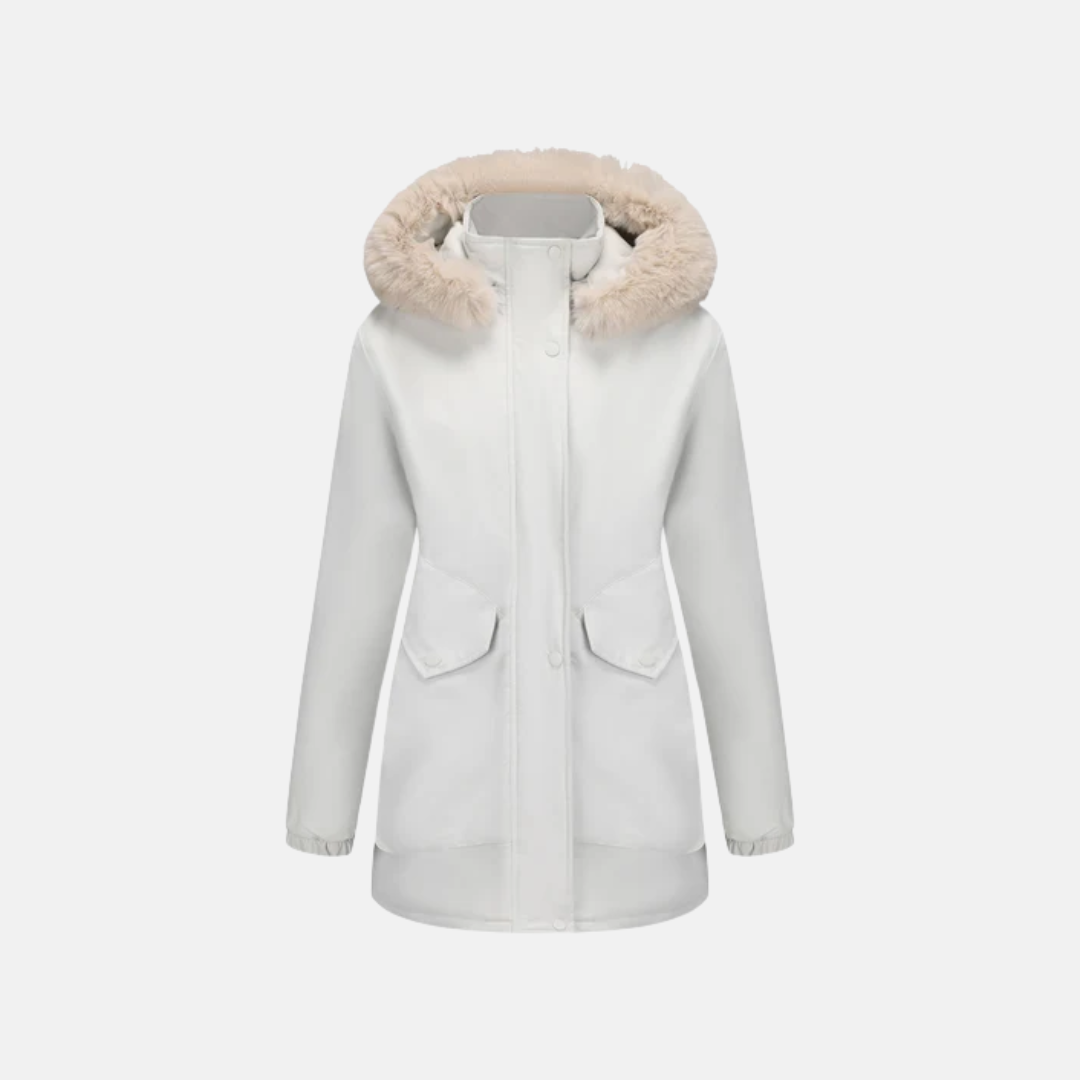 Woven Adjustable Waist Faux Fur Hood Jacket