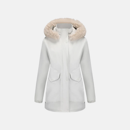 Women’s Jacket - Woven - Mid-Thigh Length - Adjustable Waist - Faux Fur Hood