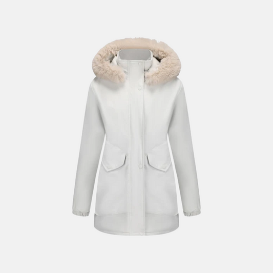 Woven Adjustable Waist Faux Fur Hood Jacket