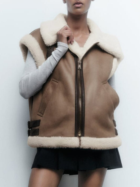 Fur Lapel Brown Vest