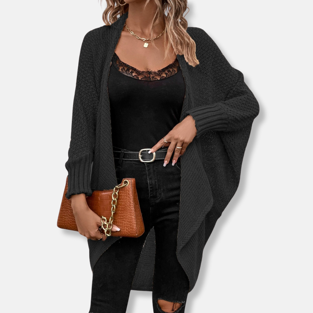 Amelia Oversized Shawl Sweater | Batwing Sleeves Open Front Sweater
