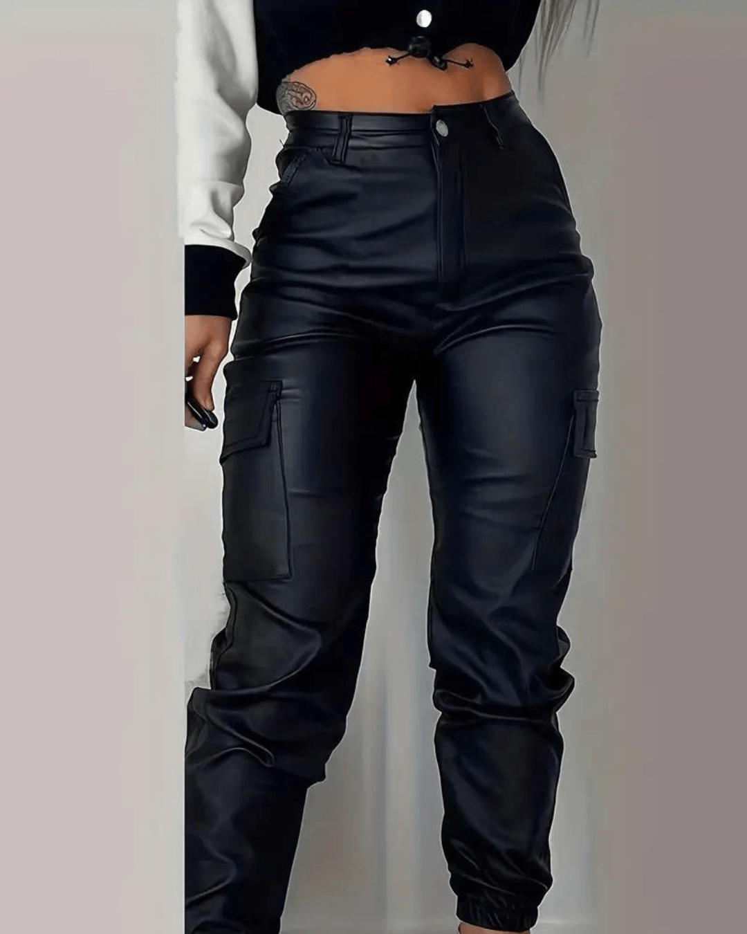 Women's pu skinny zipper pants with side pockets