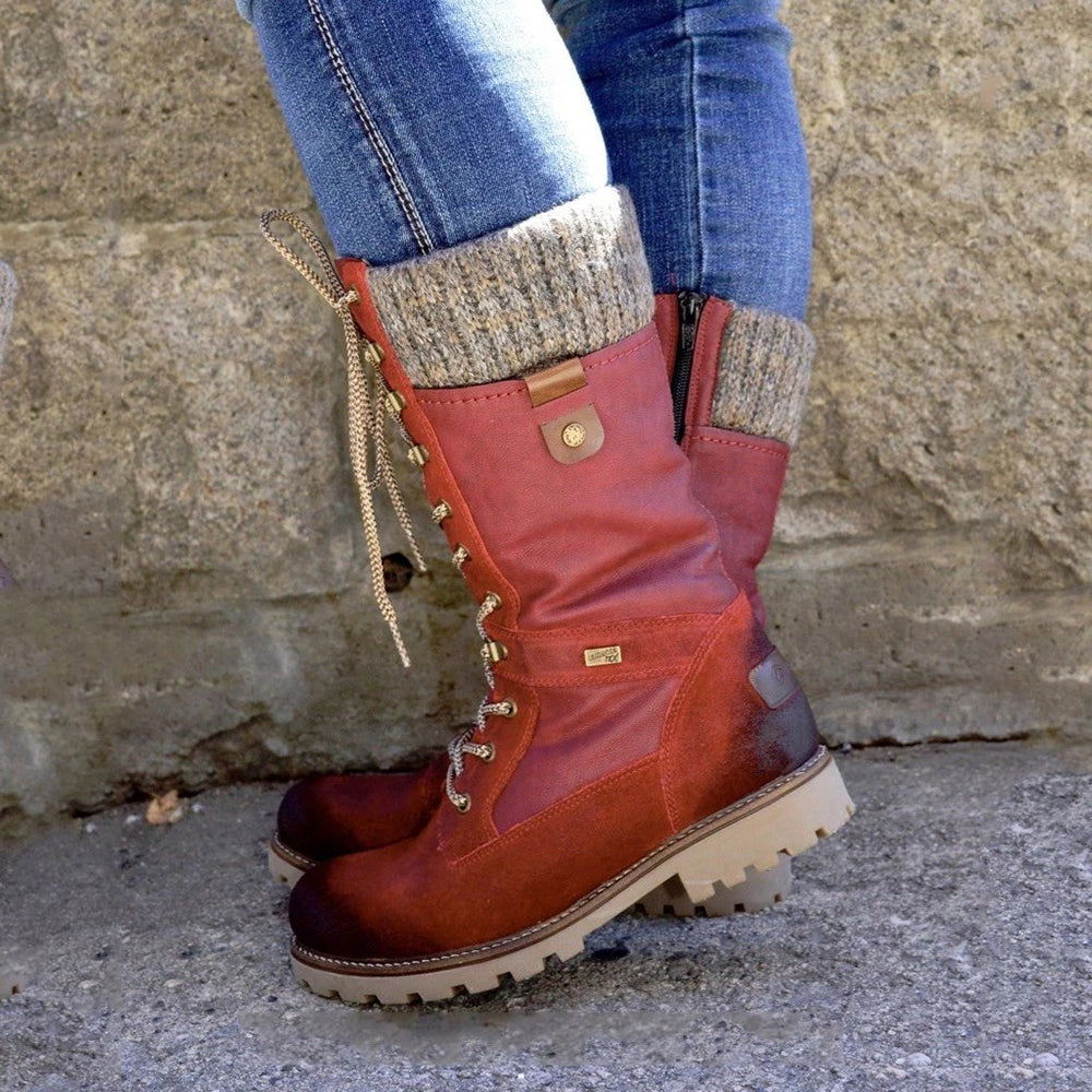 Lace-up knee-high combat boots for women