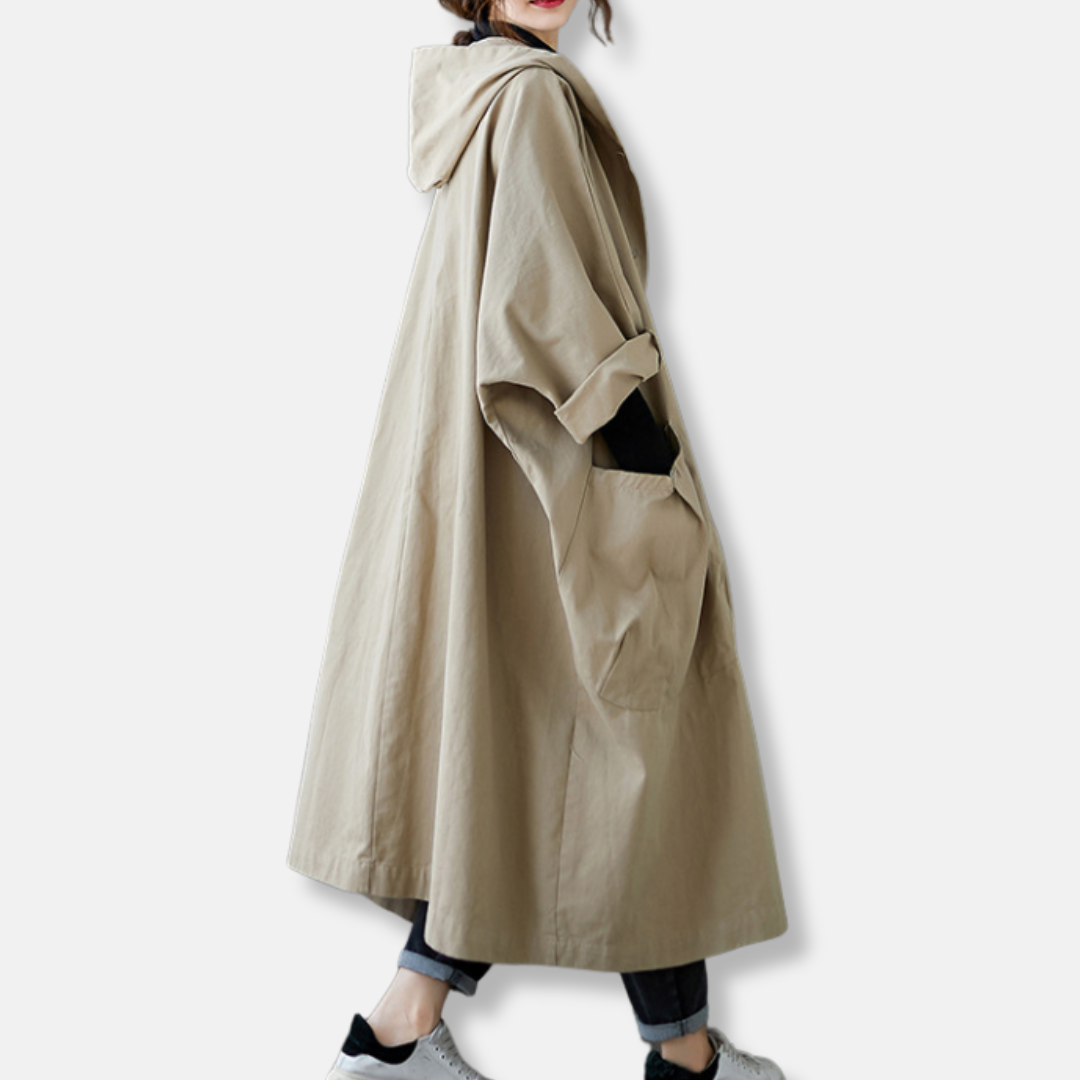 Relaxed Fit Hooded Oversized Trench Coat