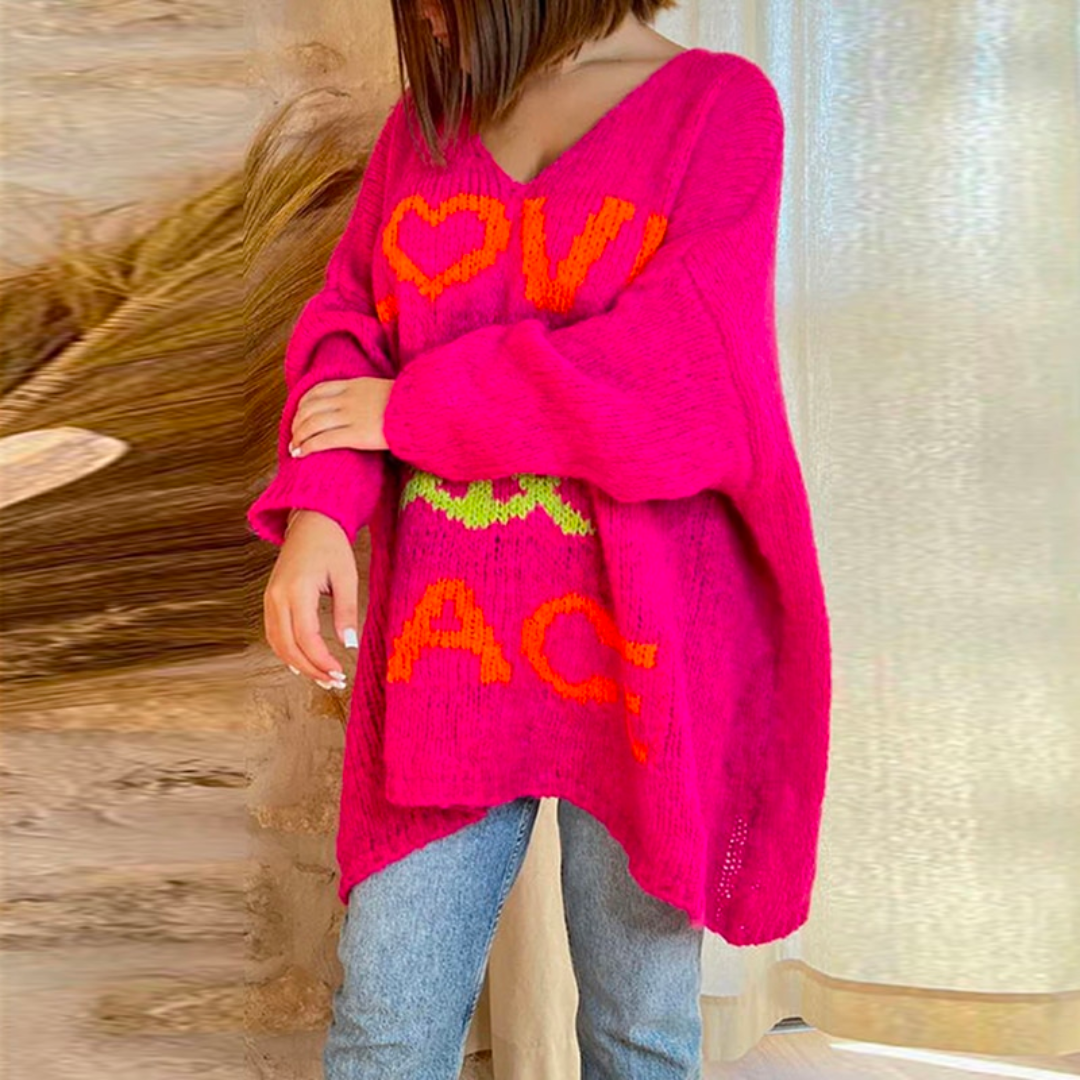 Women's loose v-neck letter knitted sweater