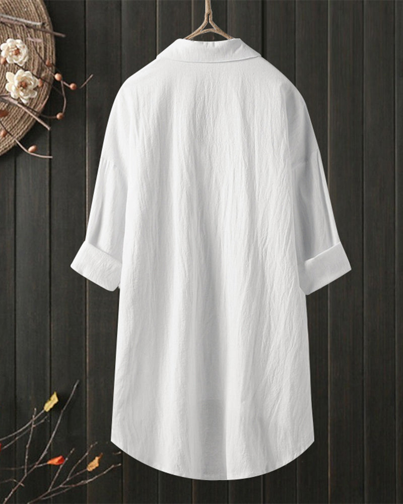 Women's Tunic Shirt - Breathable Cotton - Button-Up Relaxed Fit - Long Sleeve