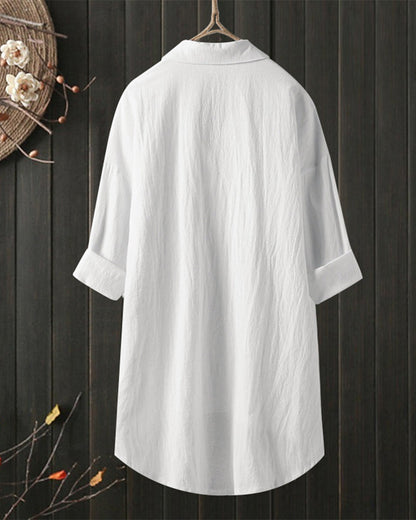 Women's Tunic Shirt - Breathable Cotton - Button-Up Relaxed Fit - Long Sleeve
