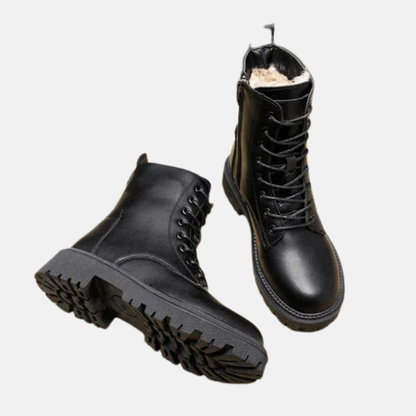 Amelia Leather Lace-Up Ankle Boots | Fur Lined Chunky Sole Boots