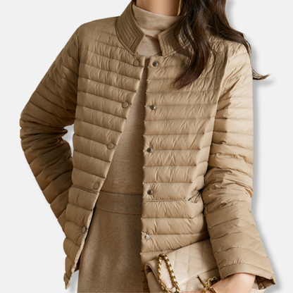 Women’s Quilted Jacket – Slim Fit – Woven Fabric – Stand Collar – Short Length