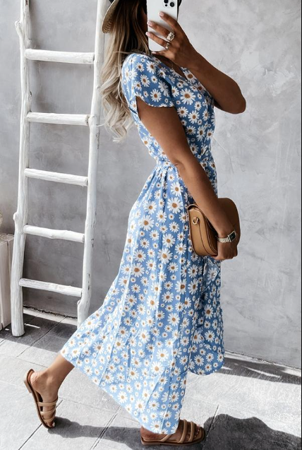 Floral Print Lightweight Flowy Midi Dress
