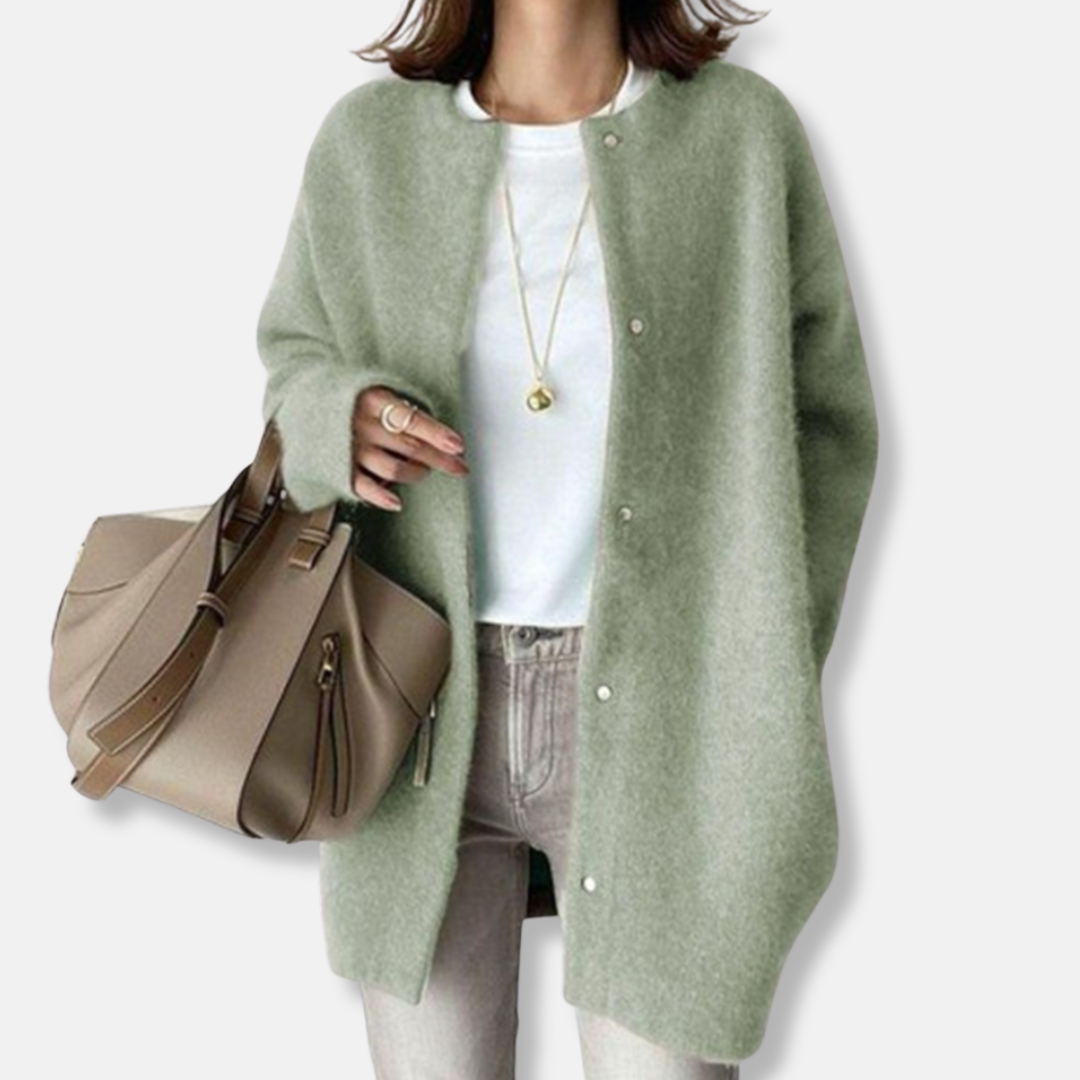 Isla Wool Button Front Cardigan | Relaxed Fit Mid-Thigh Cardigan