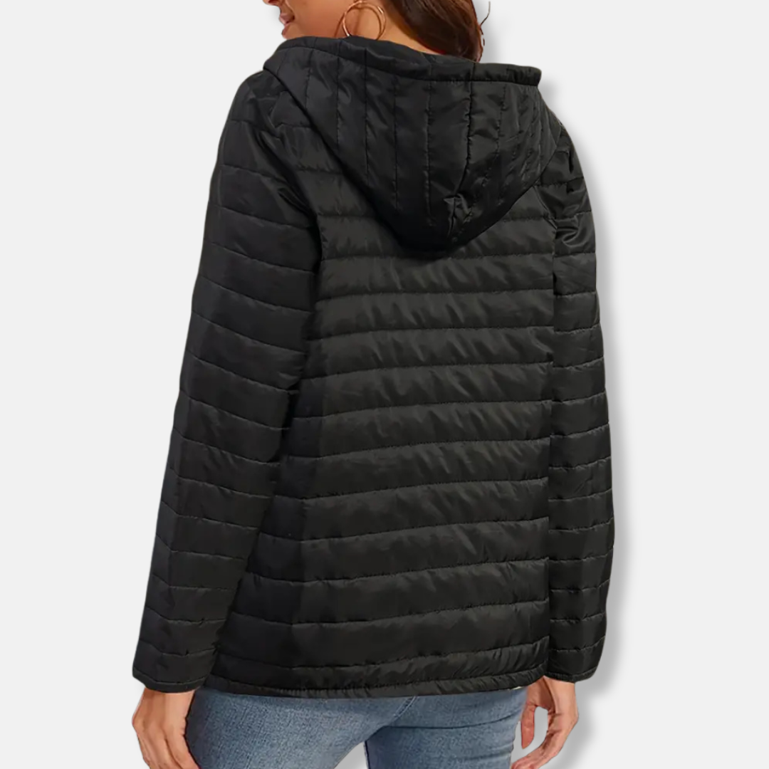 Sophia Hooded Quilted Padded Jacket | Zip Front Side Pockets Padded Jacket