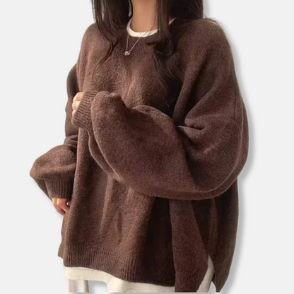 Women’s Pullover Sweater - Knit - Oversized Fit - Crew Neck - Balloon Sleeves