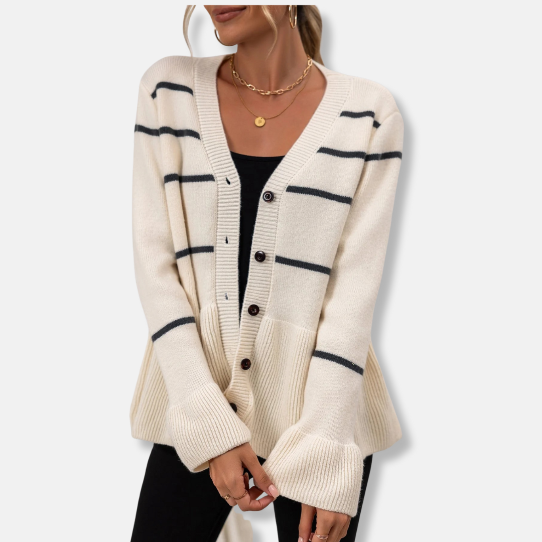 Fine Gauge Knit Hip Length V-Neck Cardigan