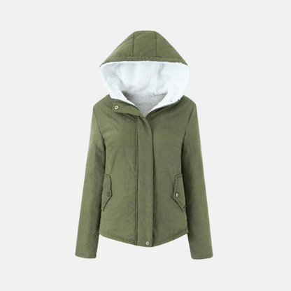 Women’s Hooded Jacket – Quilted Warmth – Fleece Lined – Snap Closure – Regular Fit