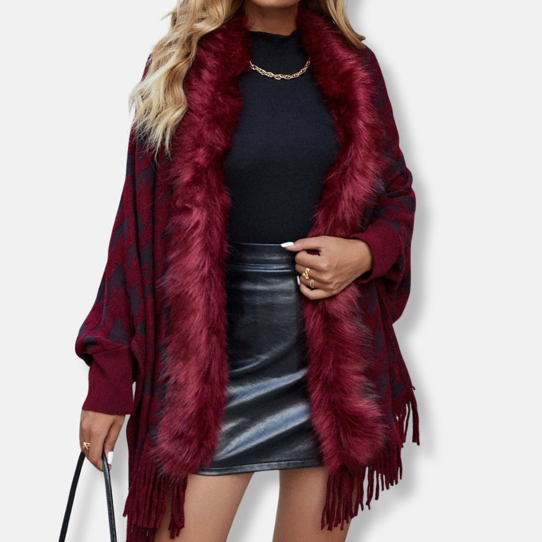 Amelia Relaxed Fit Cardigan | Fur Collar Tassel Hem Cardigan