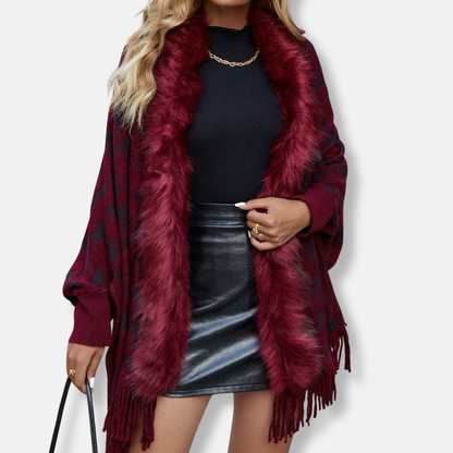 Amelia Relaxed Fit Cardigan | Fur Collar Tassel Hem Cardigan