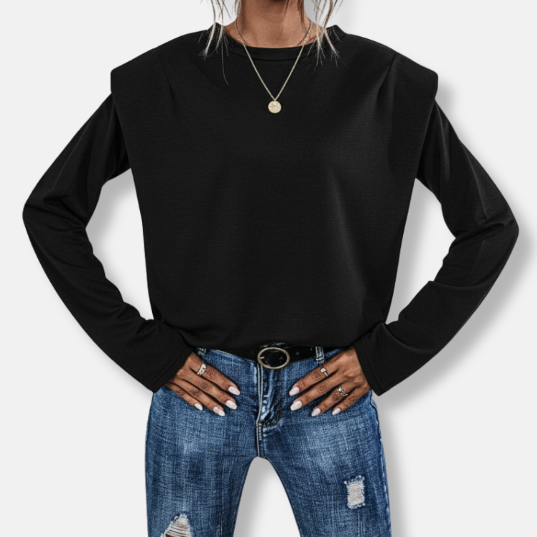 Padded Shoulder Relaxed Fit Cotton Blend Sweatshirt 