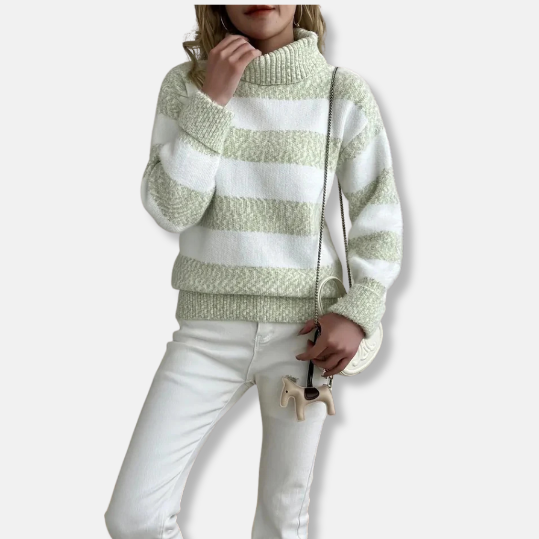 Plush Knit Striped Loose Fit Pullover Sweatshirt 
