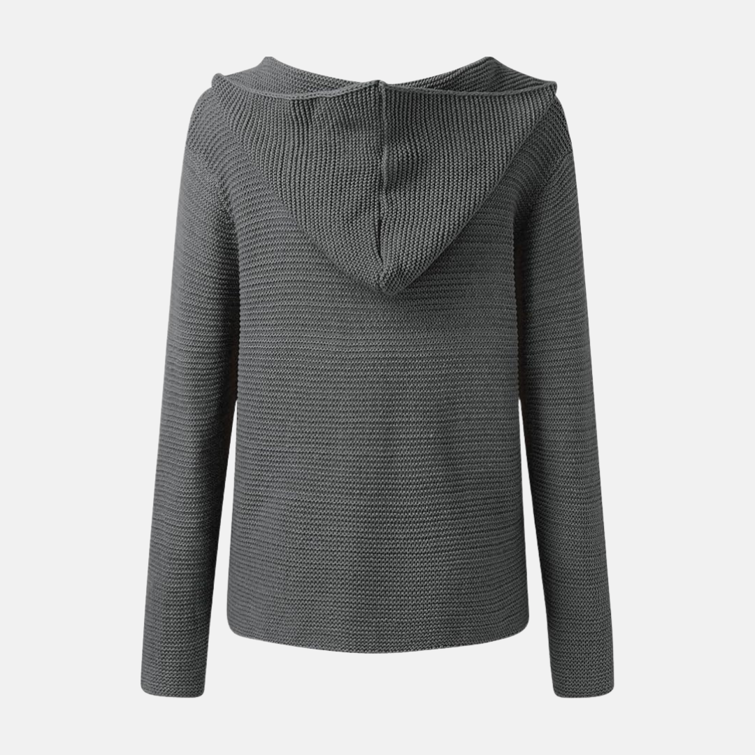 Relaxed Fit Hooded Knit Button Front Cardigan 
