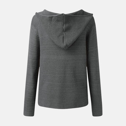 Women’s Hooded Knit Cardigan – Relaxed Fit – Button Front – Patch Pockets – Ribbed Cuffs