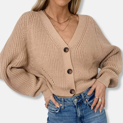 Isla Chunky Knit Cardigan Sweater | Relaxed Fit V-Neck Cardigan Sweater