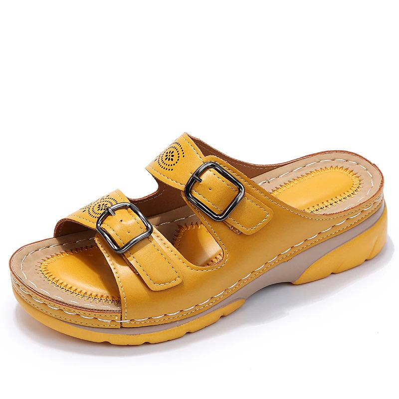 Adjustable buckle slip-on sandals with supportive sole for women