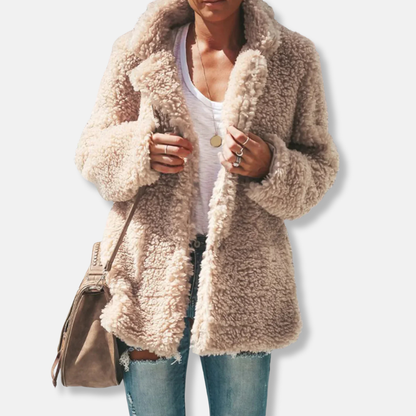 Isla Fleece Teddy Coat | Oversized Lapel Collar Coat