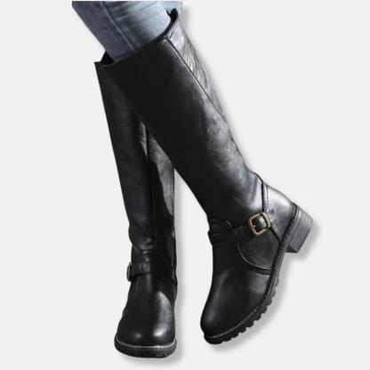 Women’s Boots - Leather-Like Material - Knee-High Shaft - Dual Zipper Closure