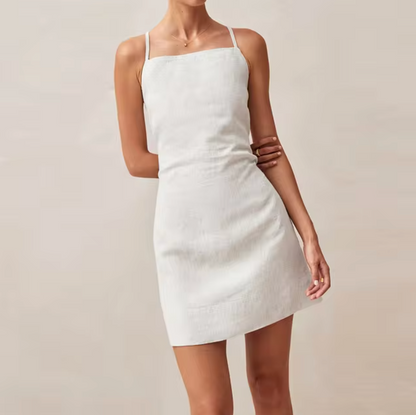 Women’s Linen Slip Dress - Square Neck - Spaghetti Straps - Elegant Minimalist Fit