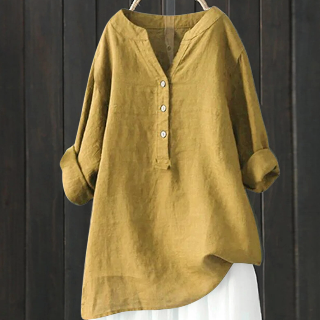 Women's loose solid stand collar button long sleeve shirt